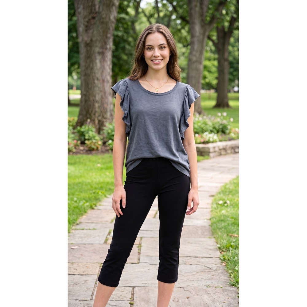 Pact T-Shirt Wome's XL Gray Flutter Sleeve Scoop Neck Ruffle 100% Organic Cotton